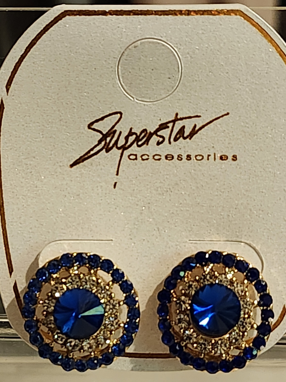 Blue Crystal Gold-Tone Stud Earrings